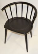 4 x Curved Spindleback Wooden Dining Chairs With Shaped Seats and Dark Finish - Dimensions: H73 x W5