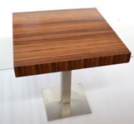 4 x Square Bistro Restaurant Table With Zebrano Tops And Square, Metal Bases - H76cm x W75 x