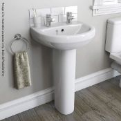 1 x ENERGY 550 Basin 2 Tap Hole With Pedestal (NCS222) - Dimensions: H830mm x W550mm x D435mm -