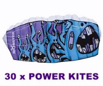 30 x MONSTER Children's / Beginners Outdoor Power Kites - 120cm Wide - Ready To Fly - Carry Pouch