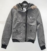 1 x Branded Puffer Jacket With Fur-lined Hood - Adult Size Extra Small (xs) - Colour: Black/Grey -
