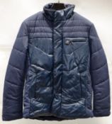 1 x Mens Padded Jacket With Faux Leather Panelling To Breast and Back - Clolour: Blue - New With