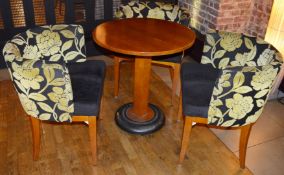 1 x Round Bar Table With Three Matching Tub Chairs - Contemporary Set With Floral Design Fabric