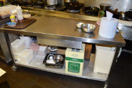 1 x Stainless Steel Prep Counter With Undershelf, Castors and Single Drawer - H83 x W160 x D70 cms -