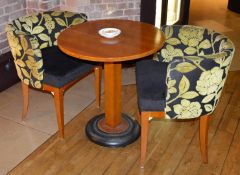 1 x Round Bar Table With Two Matching Tub Chairs - Contemporary Set With Floral Design Fabric Tub