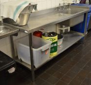 1 x Right Hand Stainless Steel Wash Stand With Sink Basin, Taps and Undershelf - CL180 - Ref IC203 -