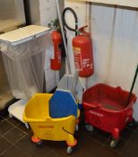 3 x Assorted Mop Buckets With Brush and Waste Disposal bin - CL180 - Ref IC162 - Location: London