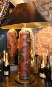 1 x Lamp With Pillar Pedestal and Black & Gold Shade - Approx 90cm Height - CL180 - Ref FRP -