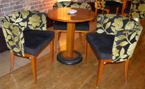 1 x Round Bar Table With Three Matching Tub Chairs - Contemporary Set With Floral Design Fabric