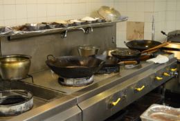 1 x Commercial Seven Burner Wok Station - Stainless Steel Finish - Features Castor Wheels and Over