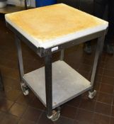 1 x Chopping Board Table - Reservible Chopping Board on Stainless Steel Trolley With Castors and