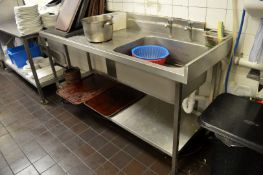 1 x Right Hand Stainless Steel Wash Stand With Sink Basin, Taps and Undershelf - CL180 - Ref IC198 -