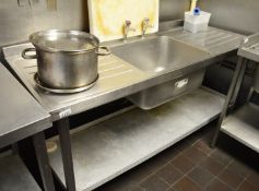 1 x Stainless Steel Wash Stand With Central Sink Basin, Drainer, Taps and Undershelf - CL180 - Ref