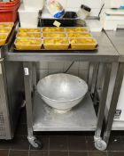 1 x Stainless Steel Prep Bench With Undershelf and Castor Wheels - Dimensions H85.5 x W64.5 x D70