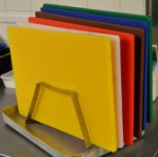 6 x Professional Kitchen Chopping Boards - Various Colours For Food Preparation - Includes Stand -