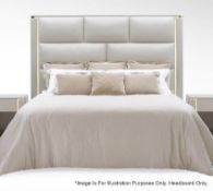 1 x FENDI CASA Bespoke Montgomery Headboard - Upholstered In A Textured Cream Pearl Leather, With
