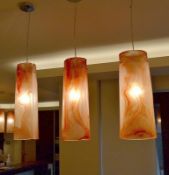 3 x Beautiful Hand-Blown Artisan Coloured Glass Designer Pendant Lights - Ref: 69/KTN04/A -