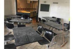 Cafeteria Tables x 5 black with Chairs Attached