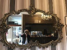 Large Ornate Rococo Barque Style Golden Oval Mirror