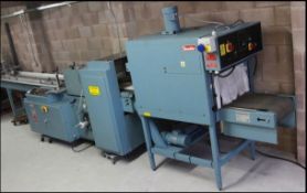 Shanklin Shrinkwrap Machine, Model F-5A, + Hopper Infeed, Infeed Unit, Film Unwind, Shrink Tunnel, B
