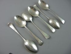 A SET OF SIX SILVER PLAIN HANDLED DESSERT SPOONS, 9 troy ozs, Sheffield 1913