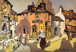 WILL EVANS watercolour - historically interesting view of a pre-war Swansea street featuring a