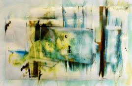 WENDY COULING mixed media with layer construction - study of an old lock-plate, signed, 30 x 42cms