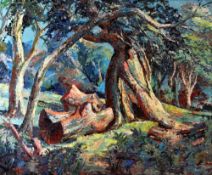 ALFRED BURGESS SHARROCKS oil on board - woodland near Conwy, entitled verso 'Bodysgallen', signed,