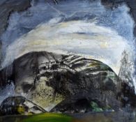 JACK CRABTREE mixed media on board - industrial landscape with colliery tower, South Wales,