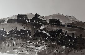 SIR KYFFIN WILLIAMS RA colourwash - Snowdonia farmstead and dry-stone walls, entitled verso 'Farm at