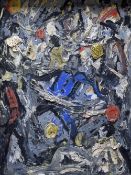 WILL EVANS oil on board - multiple figures in motion, entitled 'Carnival', 40 x 30cms