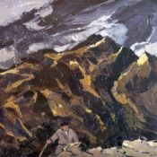 SIR KYFFIN WILLIAMS RA coloured limited edition (165/250) print - Snowdonia mountainside with farmer