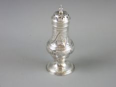 A GEORGIAN SILVER PEPPERETTE in baluster form with pierced cap and circular base, London hallmark,