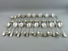 A PARCEL OF APPROXIMATELY THIRTY SILVER SERVING SPOONS, mixed ages but mostly Georgian, 59 troy ozs