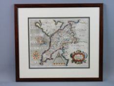 SAXTON & HOLE coloured and tinted map of Caernarfonshire, 26 x 31 cms, mounted so margins not