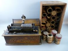 AN EDISON HOME PHONOGRAPH, serial number H79641, model C, in a lidded oak case along with a quantity