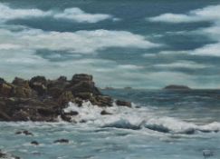 BRYAN HUGHES oil on board - entitled verso 'Lavernock, South Wales Coast', signed, 44 x 59cms