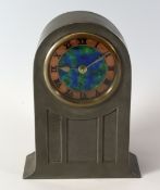 A TUDRIC PEWTER FOR LIBERTY MANTEL CLOCK with Swiss made movement and of arched form with blue and