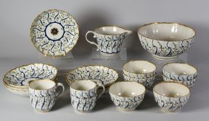 A RARE FLIGHT PERIOD WORCESTER PART TEA-SERVICE comprising footed sugar-basin, a cream-jug, six
