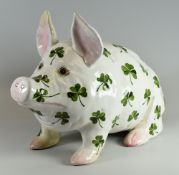 A WEMYSS POTTERY 'SHAMROCK' PIG , 40cms long (restored)