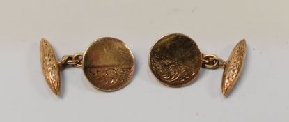 A CASED PAIR OF VINTAGE SILVER GILT CUFF-LINKS by Murray Ward for Liberty & Co and with bright-cut