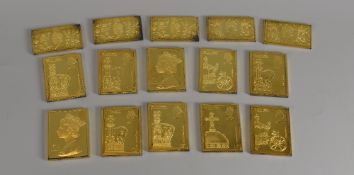 SET OF SIXTEEN PHILATELIC COMMEMORATIVE SILVER-GILT INGOTS by Hallmark Replicas Ltd, 11.76ozs total