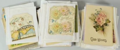 A QUANTITY OF LOOSE EDWARDIAN GREETING & POST CARDS and ephemera