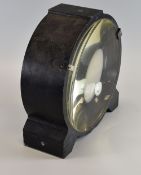 A LARGE MAGNIFIER GLASS BELIEVED FOR NAUTICAL USE standing in a painted steel frame, 26cms diam