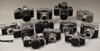 TWELVE VINTAGE CAMERAS including Zeiss Ikon 'Continette', Kodak 'Retina', 6 x Pentax etc