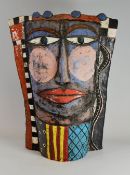 A CONTEMPORARY PICASSO STYLE PAINTED BUST, 41cms high