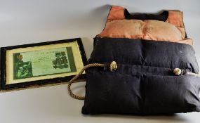 A MID / EARLY TWENTIETH CENTURY MARITIME LIFE-JACKET printed with 'VICTORY FOSCO' in orange and