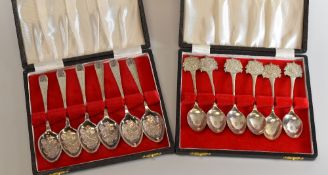 TWO CASED SETS OF 1977 JUBILEE COMMEMORATIVE SPOONS being a set of six with crest terminals, 3.