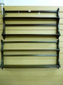 TWO DARK WOOD ERCOL TWIN SHELF HANGING WALL RACKS