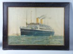 NORMAN WILKINSON coloured print - Canadian Pacific 'Empress of Scotland' steaming past a light